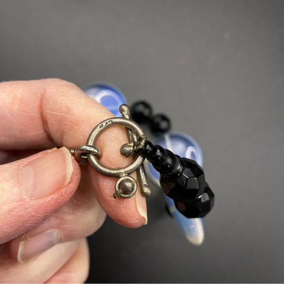 Glass Beads Black & Blue Toggle Clasp .925 Necklace - Picture 2 of 9